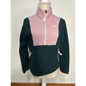 North Face Womens TKA Attitude 1/4 Zip Fleece Jacket Coat Green Pink Sz S